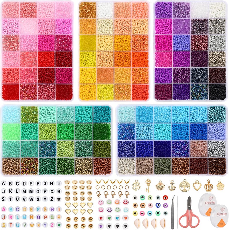 QUEFE 36000pcs 3mm Glass Seed Beads120 Colors Bracelet Making Kit Friendship Bracelet Kit with Letter Beads Accessories Charms and Pendants Kit for Necklaces Making, DIY, Gift, Craft - Image 1